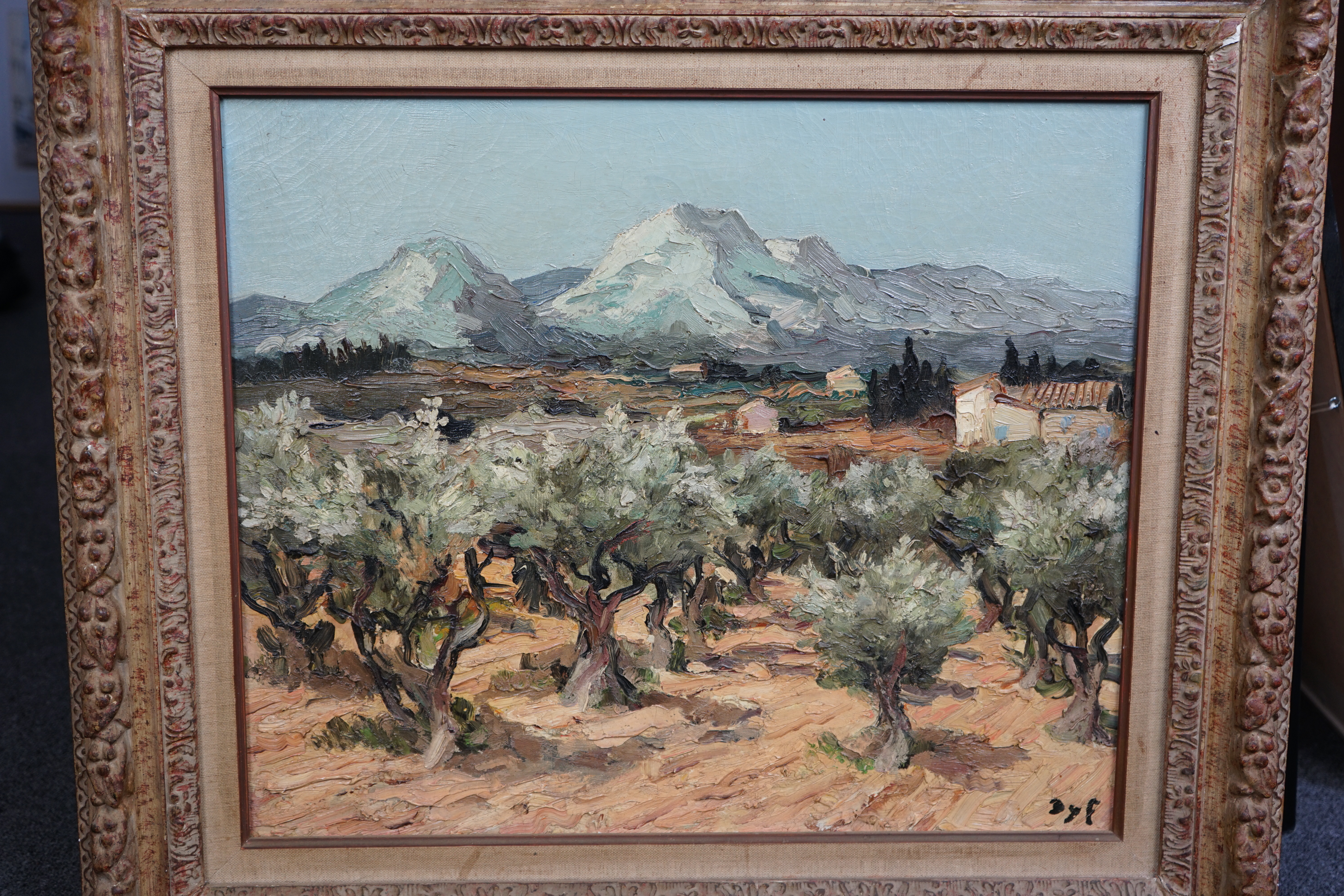 Marcel Dyf (French, 1899-1985), Olive grove with mountains beyond, oil on canvas, 45 x 54cm